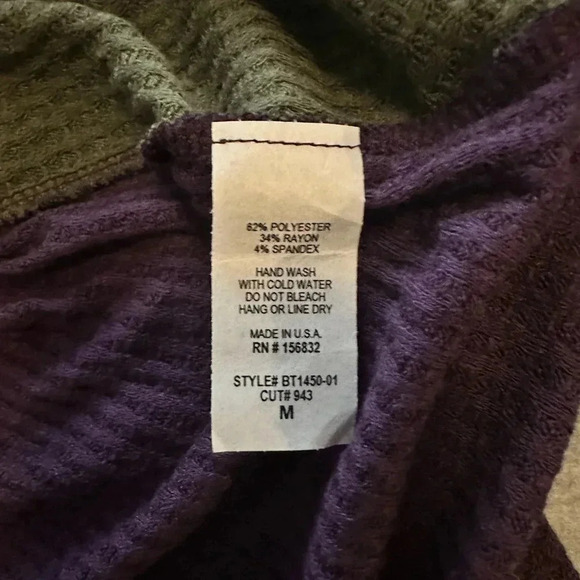 Bibi waffle purple gold olive long sleeve tie front top size M - Picture 6 of 6